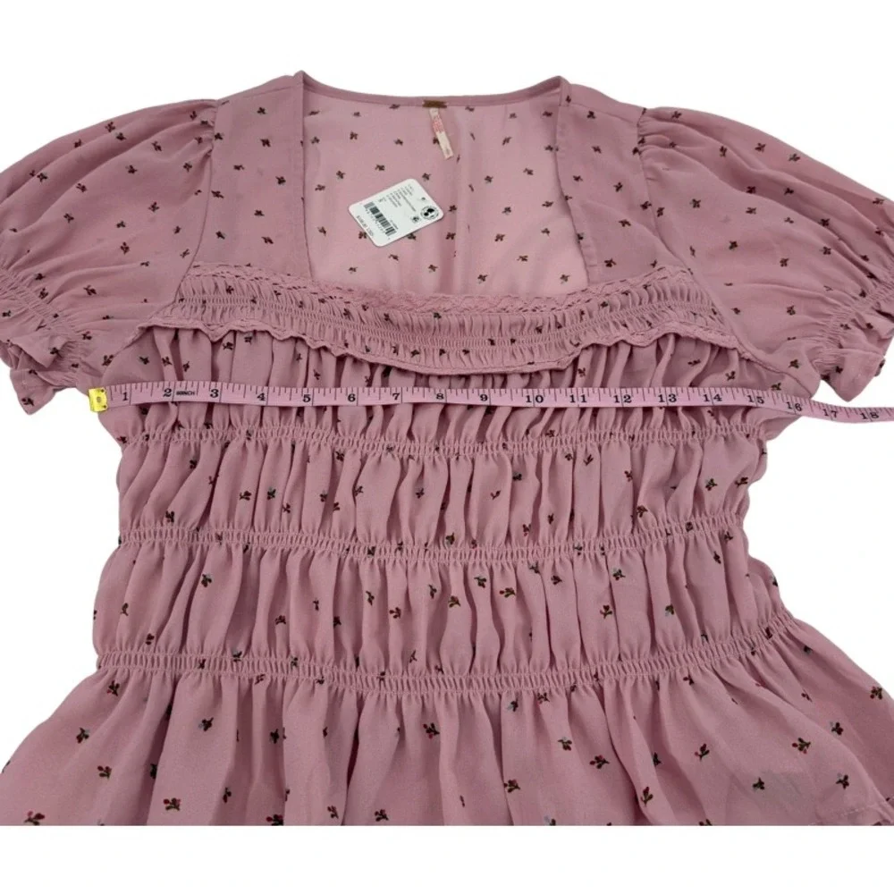 FREE PEOPLE NWT Small Adore‎ You Blouse Mauve Pink Floral Cottagecore Peplum Top
